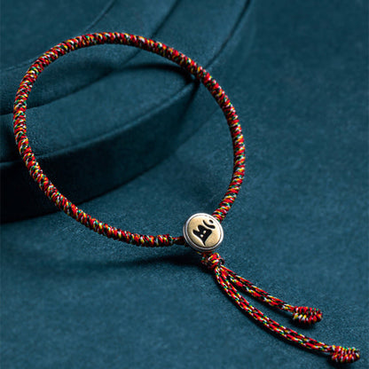 Buddha Stones Handmade 925 Sterling Silver Chinese Zodiac Natal Buddha Protection Colorful Rope Bracelet