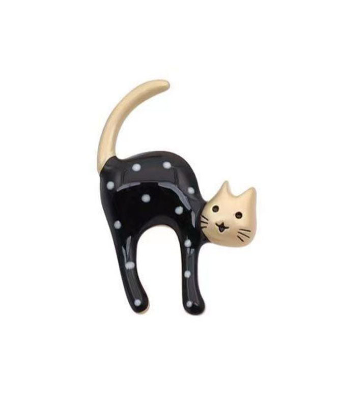 Black Alloy Dot Little Cats Brooches