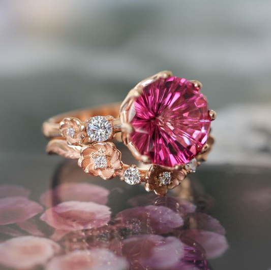 Pink Crystal Gold Ring