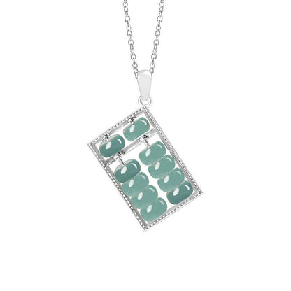 Buddha Stones Natural Jade Abacus Pattern Abundance Titanium Steel Chain Necklace Pendant