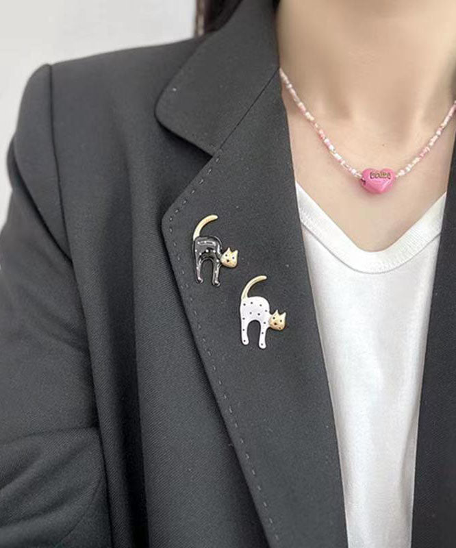Black Alloy Dot Little Cats Brooches