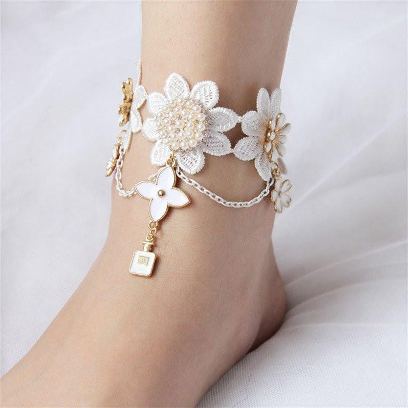 Flower White Lace Anklet