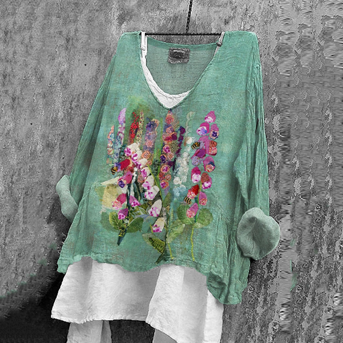 Vintage Floral Art Linen Blend Blouse elevenforest