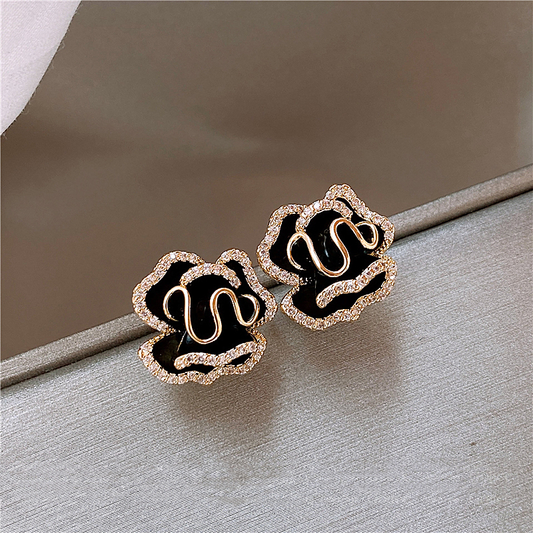Black Lotus Earrings in Gold
