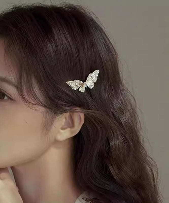 Champagne Alloy Zircon Crystal Butterfly Hairpin