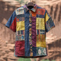 Men's Vintage Spliced ​​contrasting Linen Shirt elevenforest
