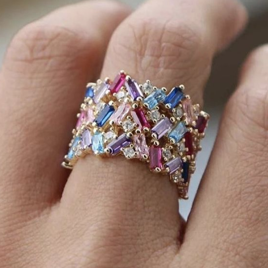 Colorful Inlaid Crystals Ring