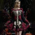 Comstylish Women's Vintage Floral Skull Pattern Knit Mini Sweater Dress