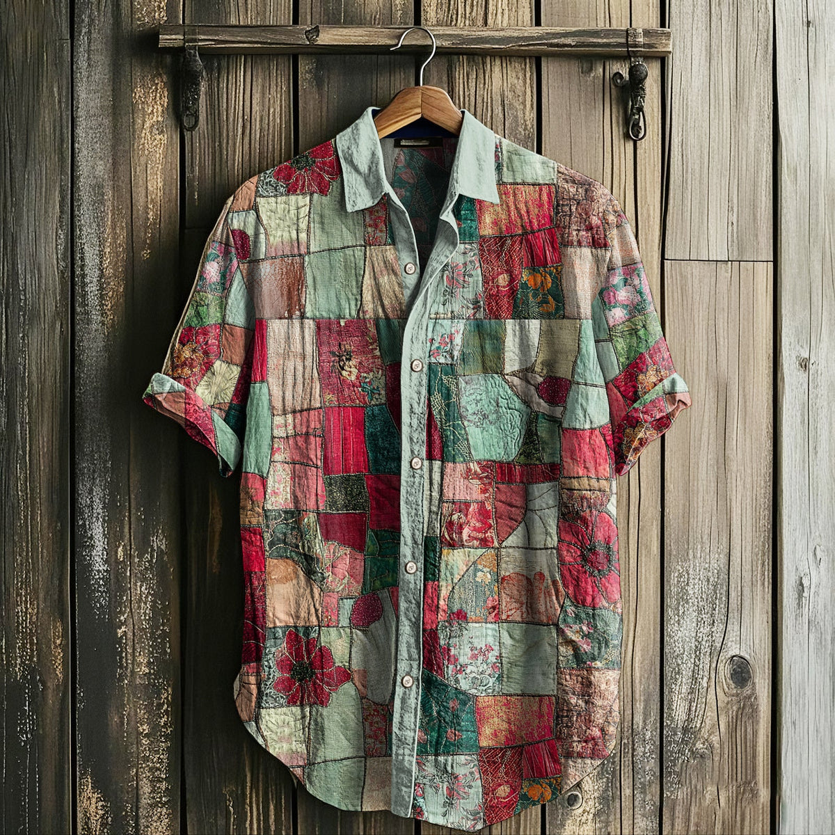 Men's Retro Floral Geometry Art Linen Casual Shirt elevenforest