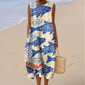 Women's Vintage Fish Sardines Art Print Cotton Casual Sleeveless Dress elevenforest