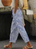 Comstylish Vintage Lace Floral Embroidery Women's Linen Pant