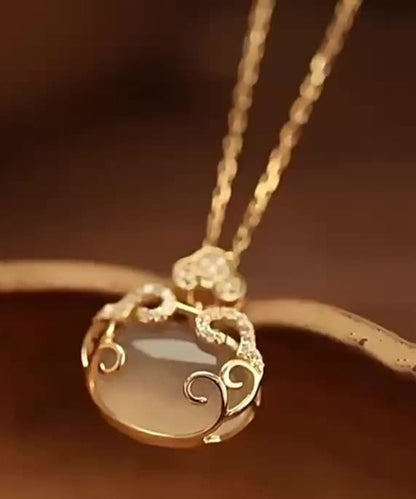 Gold Sterling Silver Overgild Zircon Jade Pendant Necklace