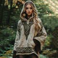 Women's Irish Celtic Contrasting Cord Jacquard Hooded Sweater elevenforest