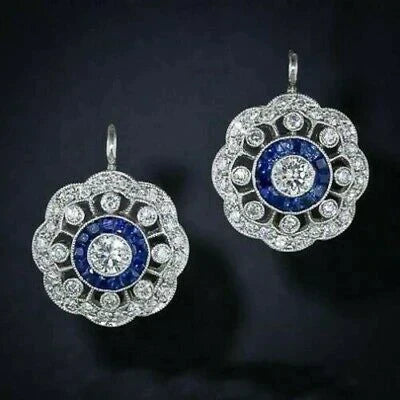 Mandala Blue Zirconia Earrings