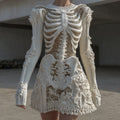 Comstylish Women's Vintage Skull Floral Art Cozy Sweater Dress