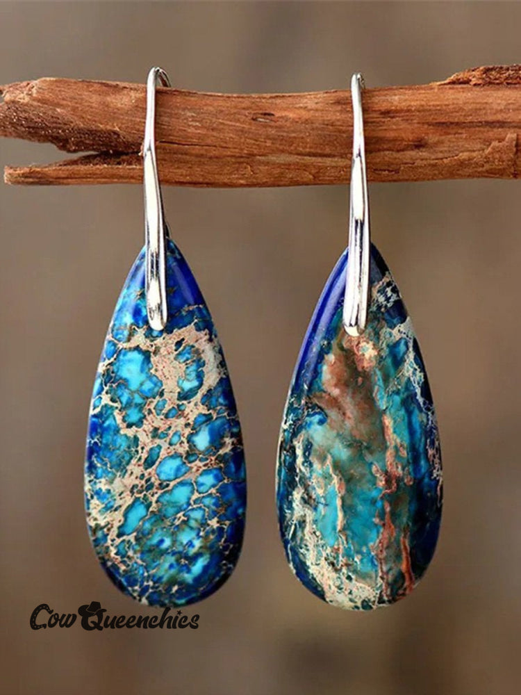 Natural Teardrop Shape Emperor Stone Earrings