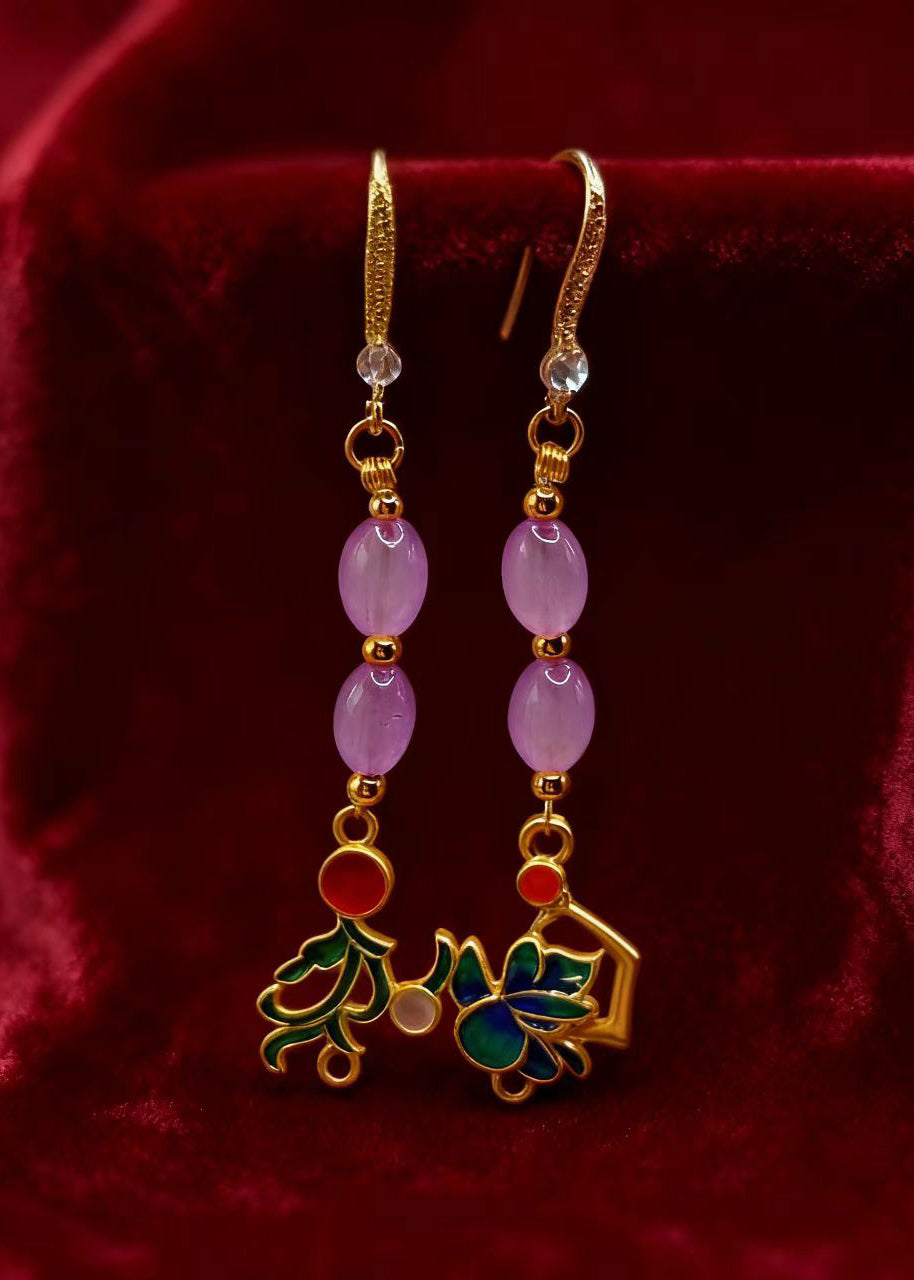 Stylish Pink Crystal Tasseled Style Drop Earrings