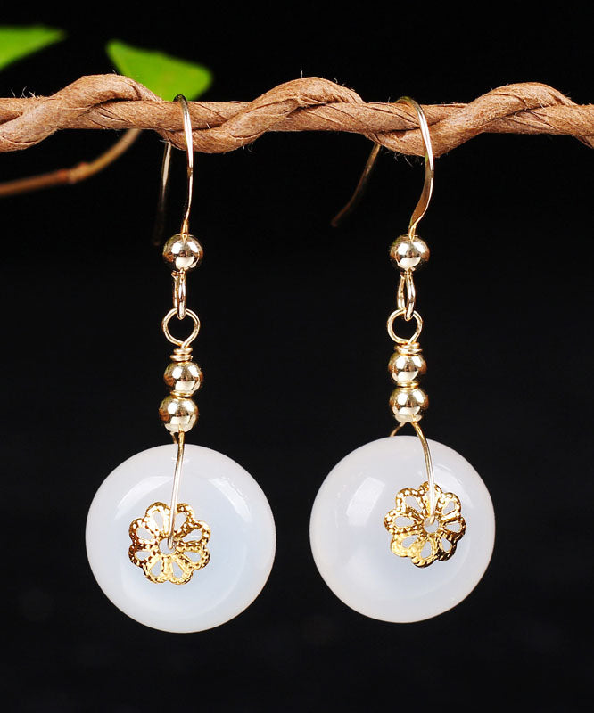 White 14k Gold Chalcedony Drop Earrings