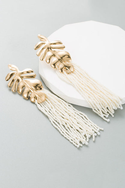 Handmade Rice Bead Tassel Long Earrings