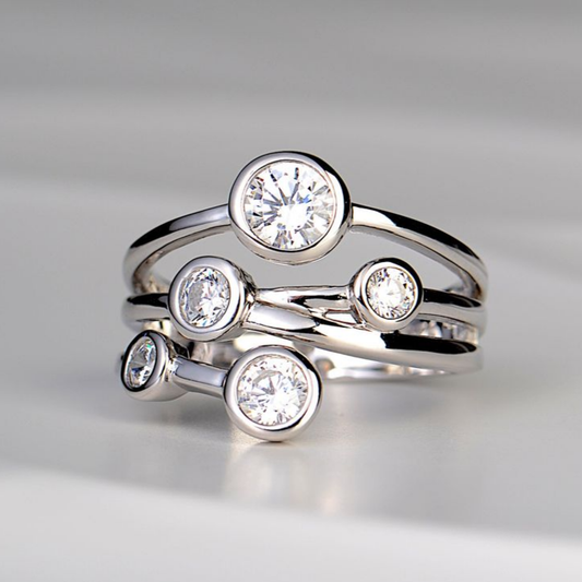 Silver Plated Layered Zirconia Ring