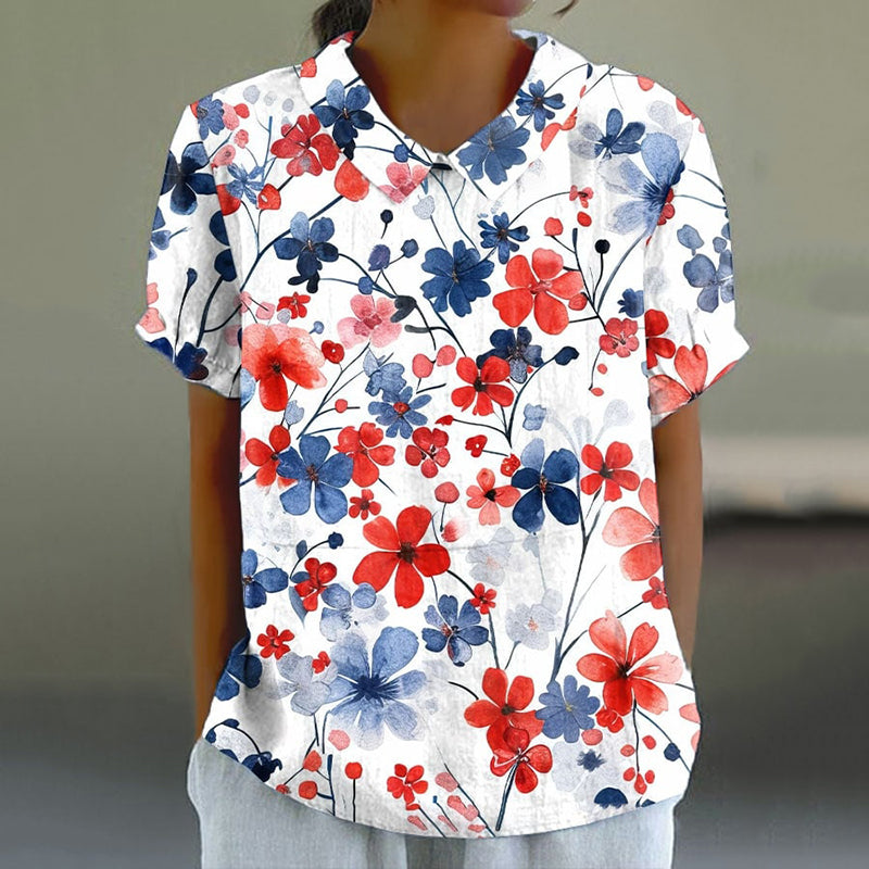 Women's Retro Independence Day Floral Art Printed Shirt elevenforest