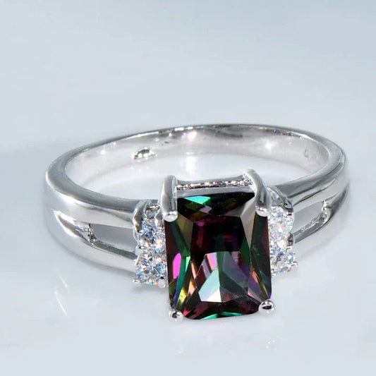 Colorful Dark Glass Silver Ring