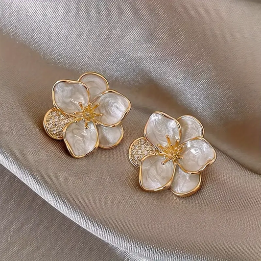 White Enamel Blossom Earrings