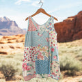 Comstylish Women's Retro Loose Floral Patchwork Linen Suspender Sleeveless Tank Top