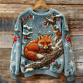 Comstylish Vintage Christmas Lazy Fox Art Women's Cozy Plush Sweater