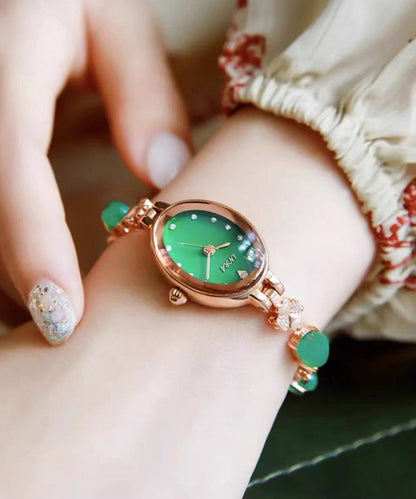 Green Alloy Zircon Tempere Glass Watches