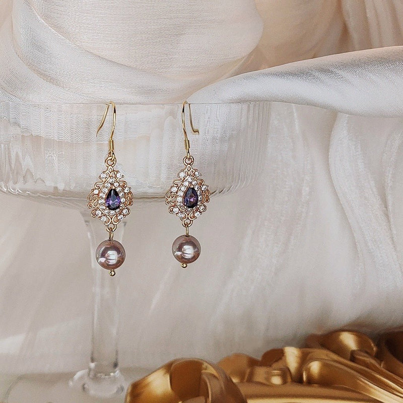 Savannah Amethyst Pearl Earrings