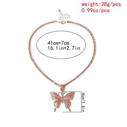 Butterfly Pendant Necklace Rhinestones With Crystal Chain