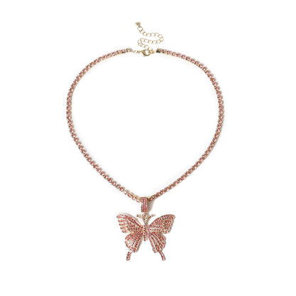 Butterfly Pendant Necklace Rhinestones With Crystal Chain