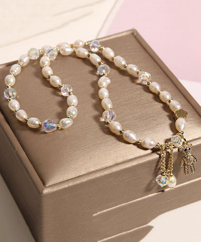 Champagne Alloy Inlaid Pearl Gem Stone Little Bear Charm Bracelet