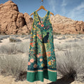 Women's Vintage Cat Floral Art Linen Tank Dress elevenforest