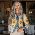 Bohemian Linen Floral Ukraine Sunflower Gradient Art Print  Long Sleeve Shirt elevenforest