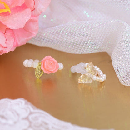 [] Beaded Ring (rose/butterfly)