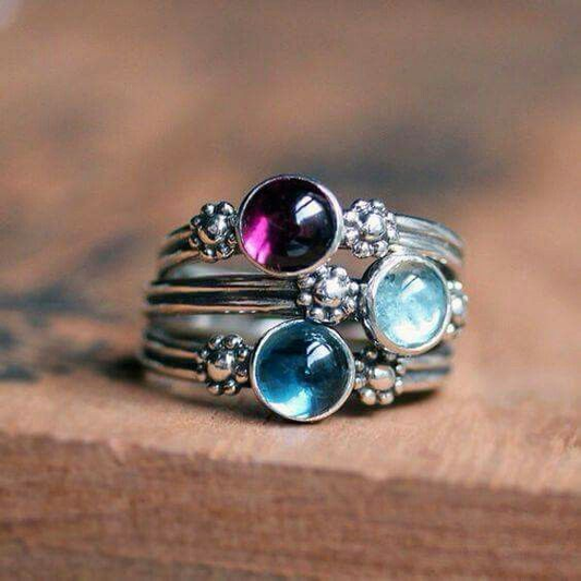Colorful Stones Layered Silver Ring
