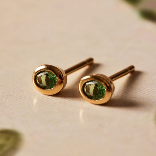 Inlaid Green Glass Gold Earrings