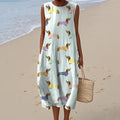 Women's  Dachshund Dog Art Print Crew Neck Tank Midi Dress elevenforest