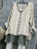 Comstylish Vintage Floral & Leaves Cottage Pattern Linen Tunic