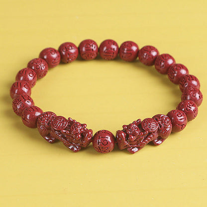 Buddha Stones Natural Double Pixiu Cinnabar Om Mani Padme Hum Wealth Luck Bead Bracelet