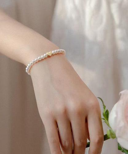 Brief White Copper Alloy Love Pearl Chain Bracelet