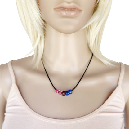 Bisexual Pride/bi Ally Necklace With Czech Glass Beads on Black Rubber Cord, 18 Inches