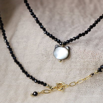 Black Spinel Cat Motivate Choker Necklace 38cm