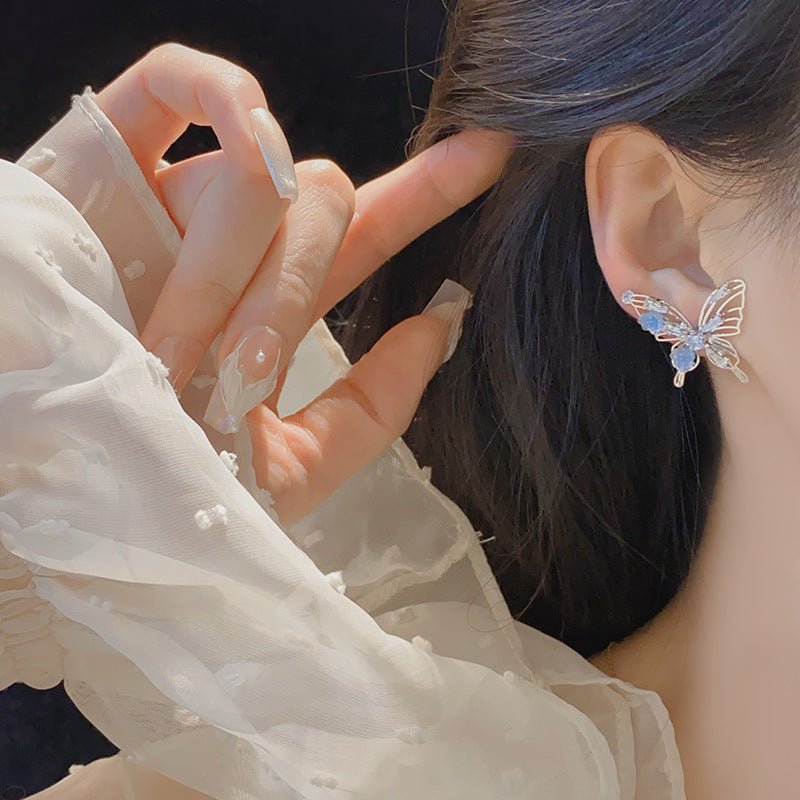 [] Blue Rose Butterfly Earrings