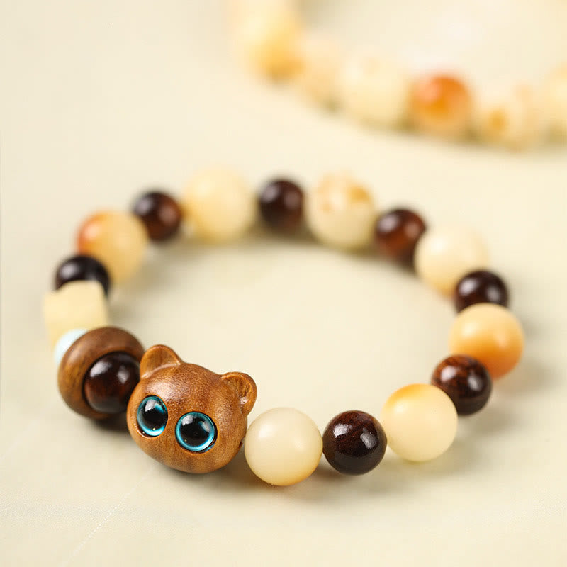 Bodhi Seed Sandalwood Cat Peace Bracelet 14-17cm