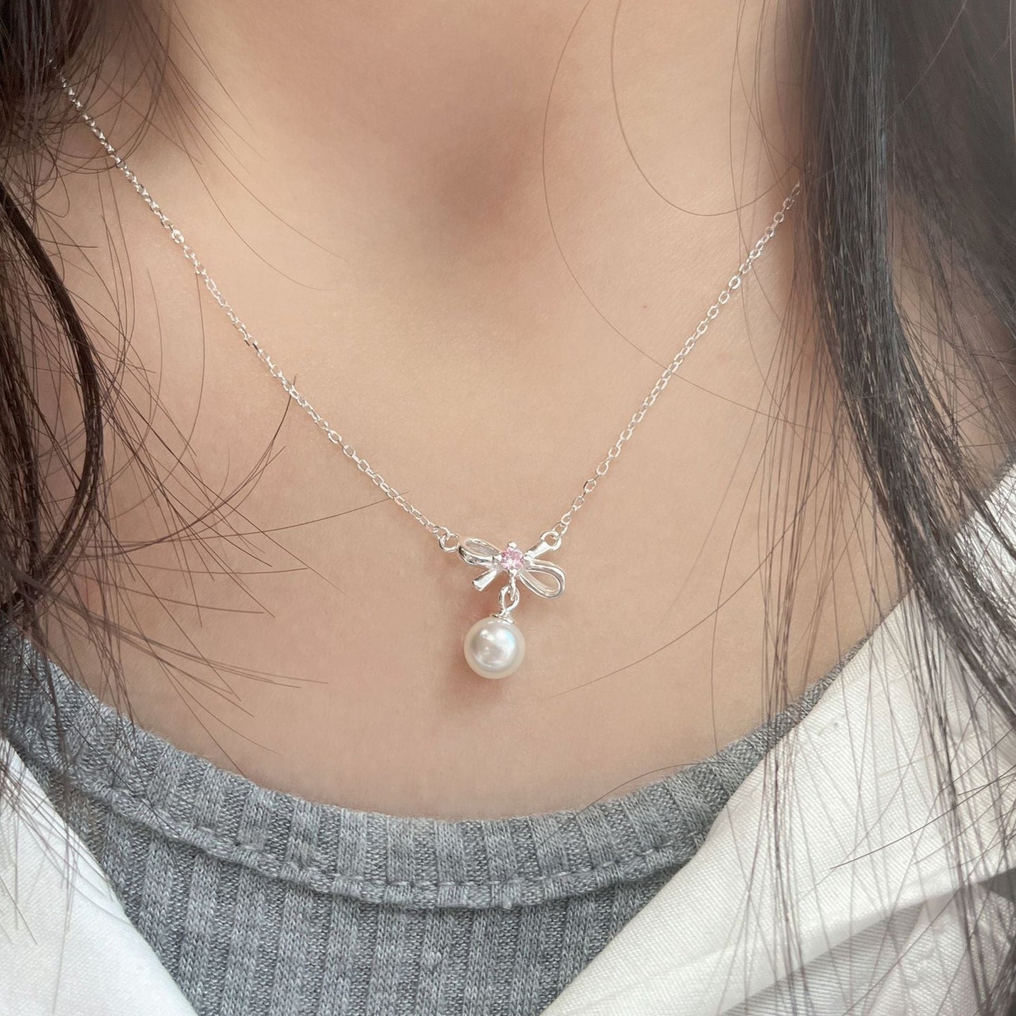 Cady Bow and Pearl Necklace