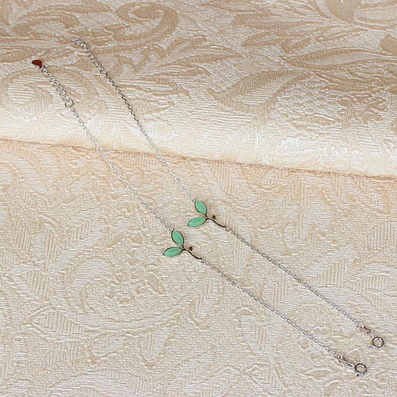 Green Opal Leaves Sterling Silver Bracelet