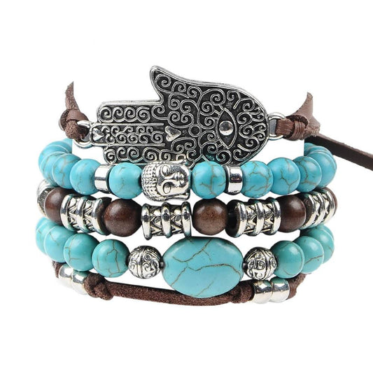 Hamsa Turquoise Leather Bracelet